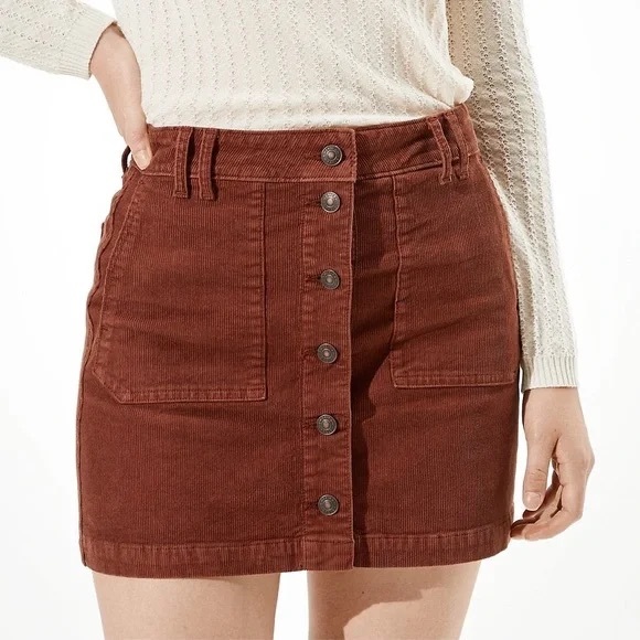 American Eagle High Waisted Corduroy Mini Skirt Rust/Brown Size 00 - Picture 1 of 12